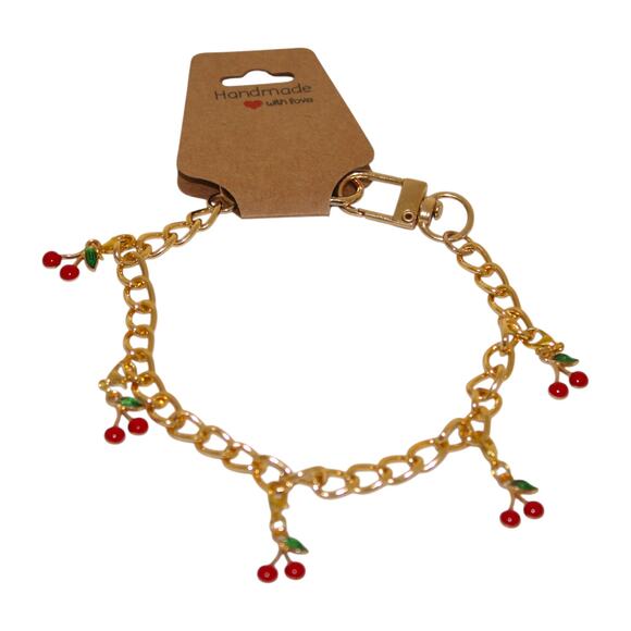 Cherry Bag Chain Accessory Gold & Red NWT - Picture 2 of 4